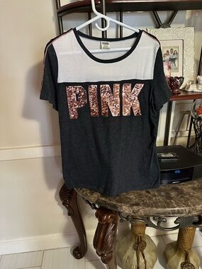 PINK Victoria's Secret White Tee with Black Trim